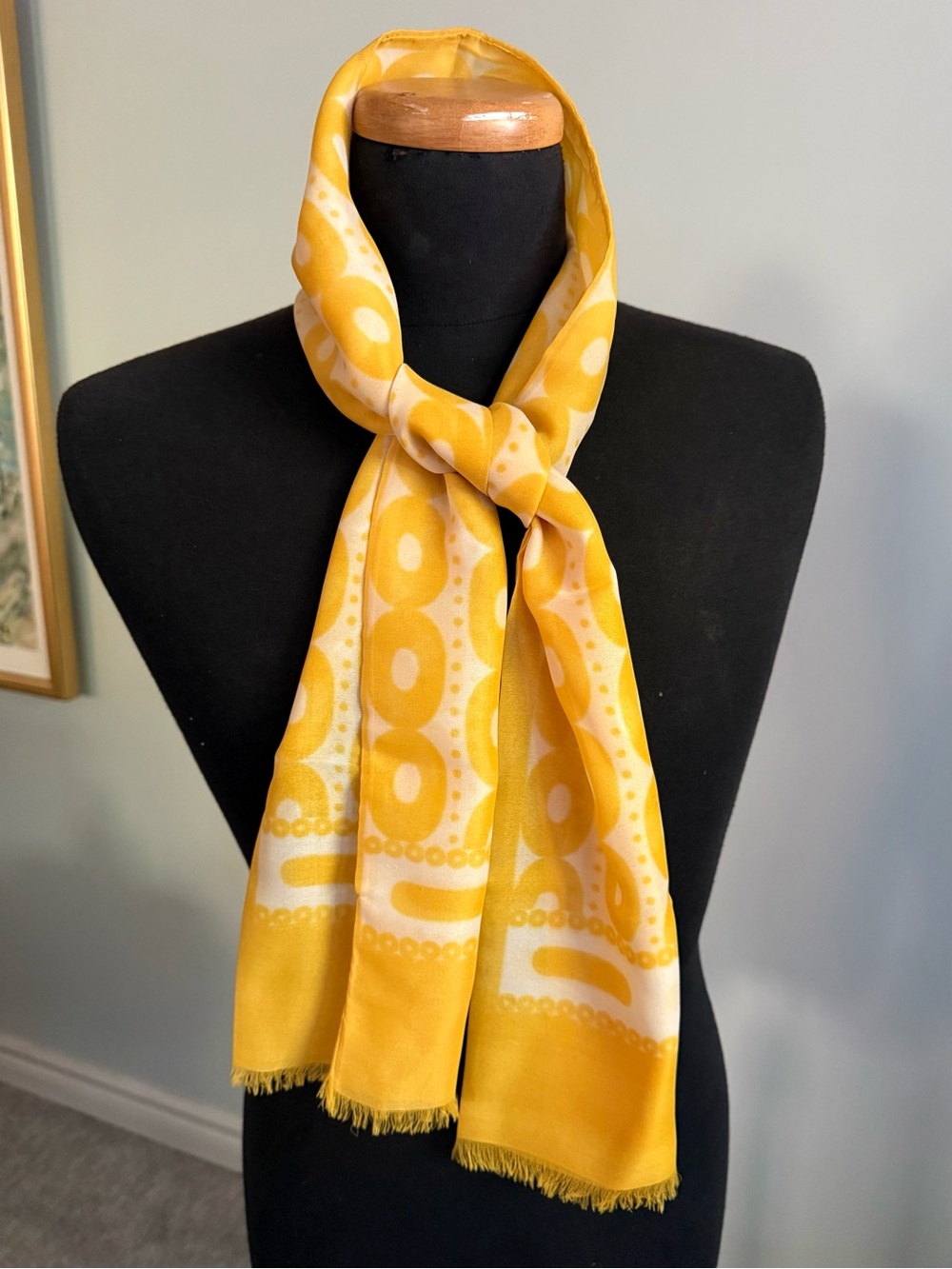 Vintage Mod 1960s 70s Yellow Geometric Polyester Scarf